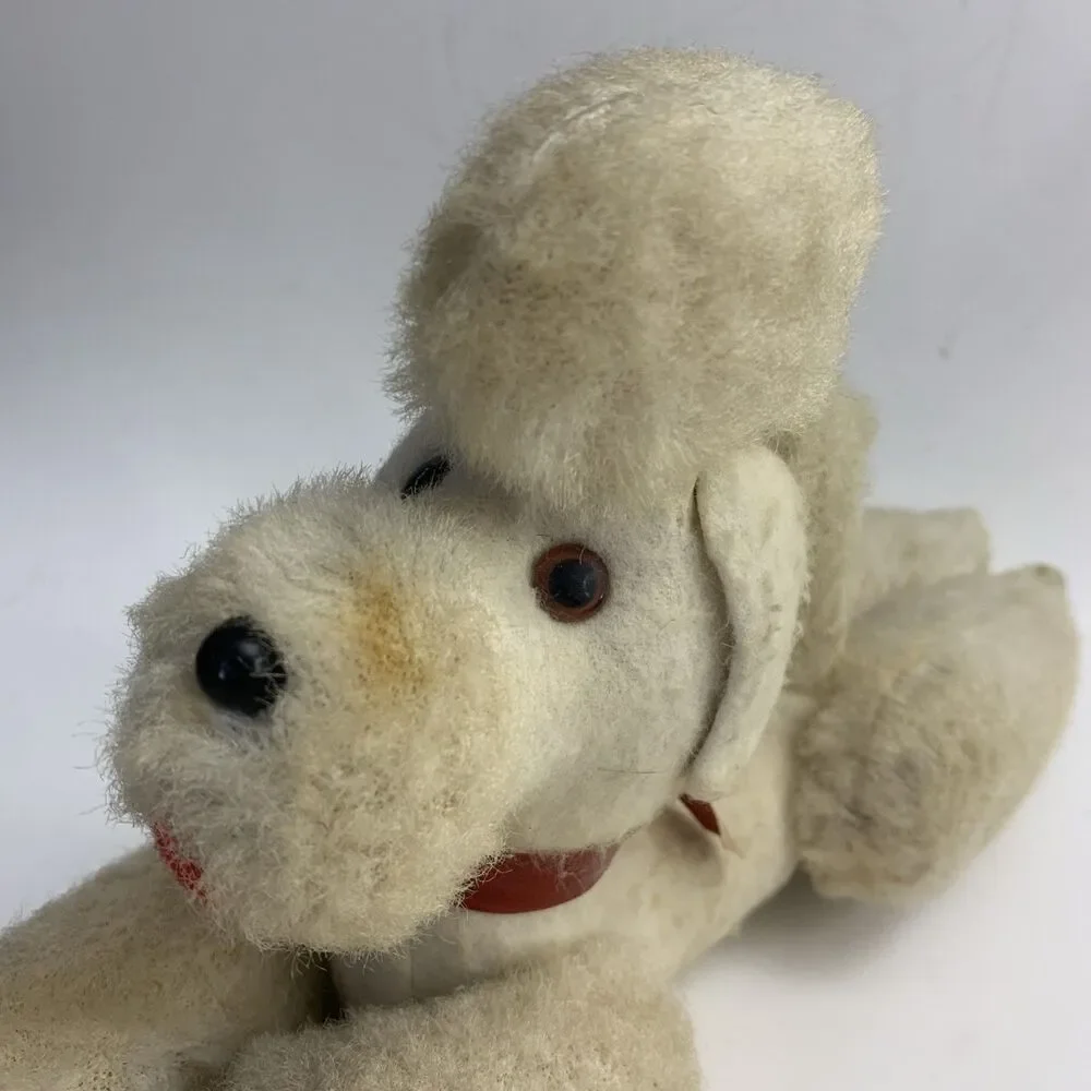 Vintage White Jointed Poodle Dog Plush Red Collar Animal Made in Japan 1966